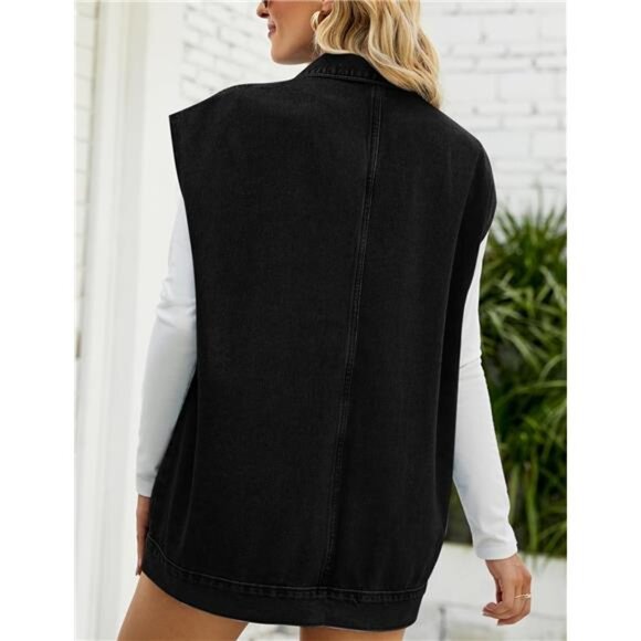 New Women's Cropped Distressed Denim Vest - Ripped Sleeveless Jean Jacket with - Picture 4 of 6